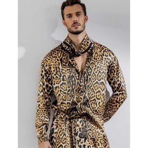 Rare ~ORTTU Justin Silky Statement 2 Piece Set  in Leopard Skin ( Shirt/ Pants)M